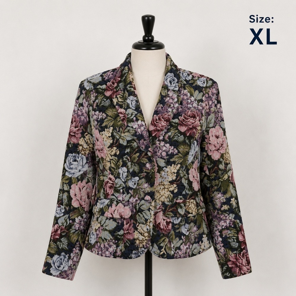 Floral Tapestry Vintage 80s Blazer Liz Claiborne Crazy Horse Women XL Plus Size